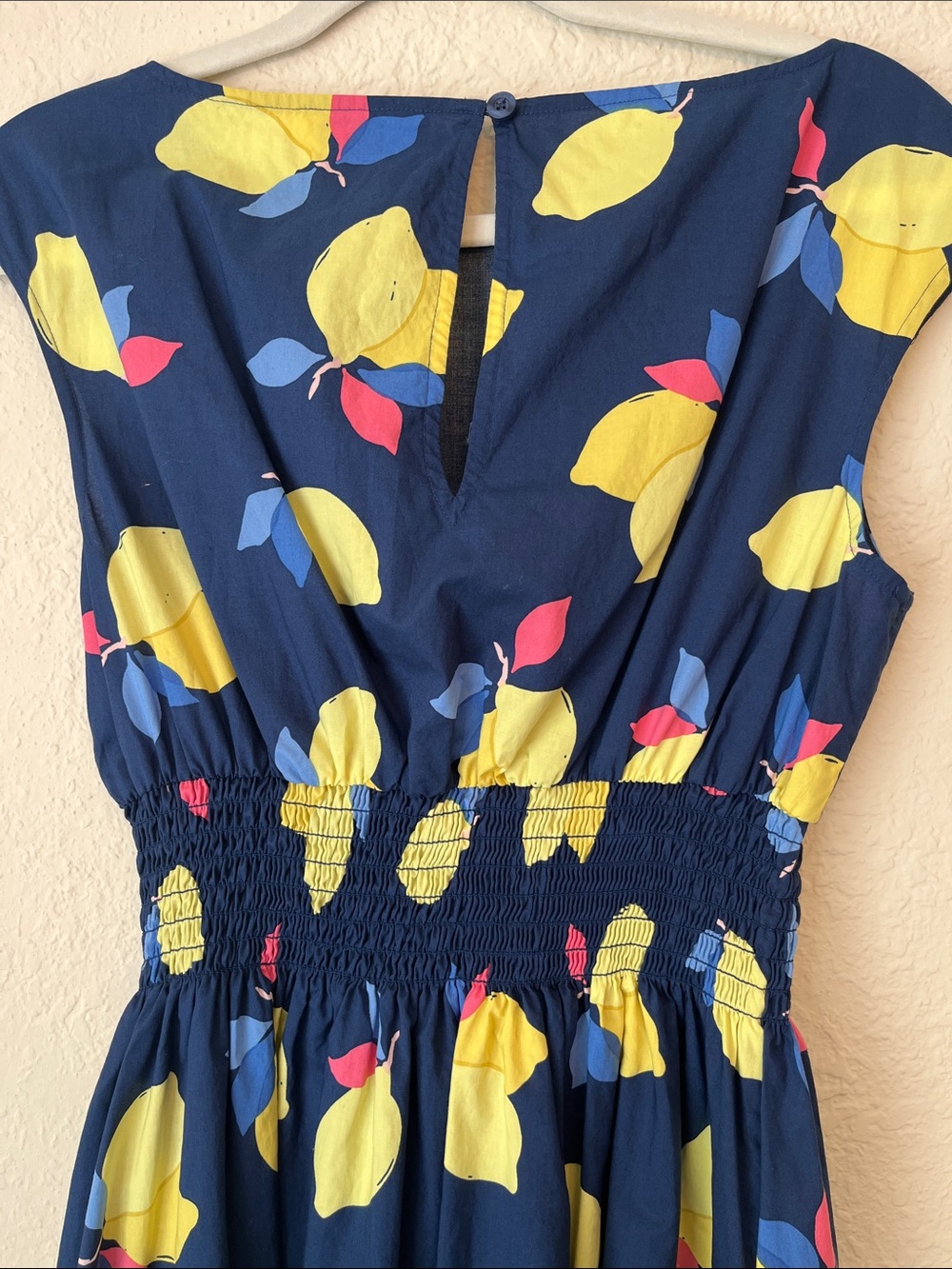 kate spade Navy Lemon Print Shirred-Waist Summer Dress - Picture 6 of 8